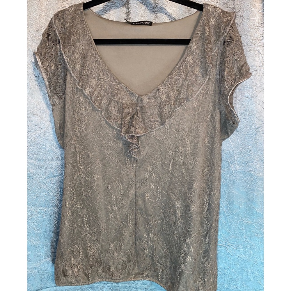 Maurices Gray Lace ruffle blouse plus size 1x